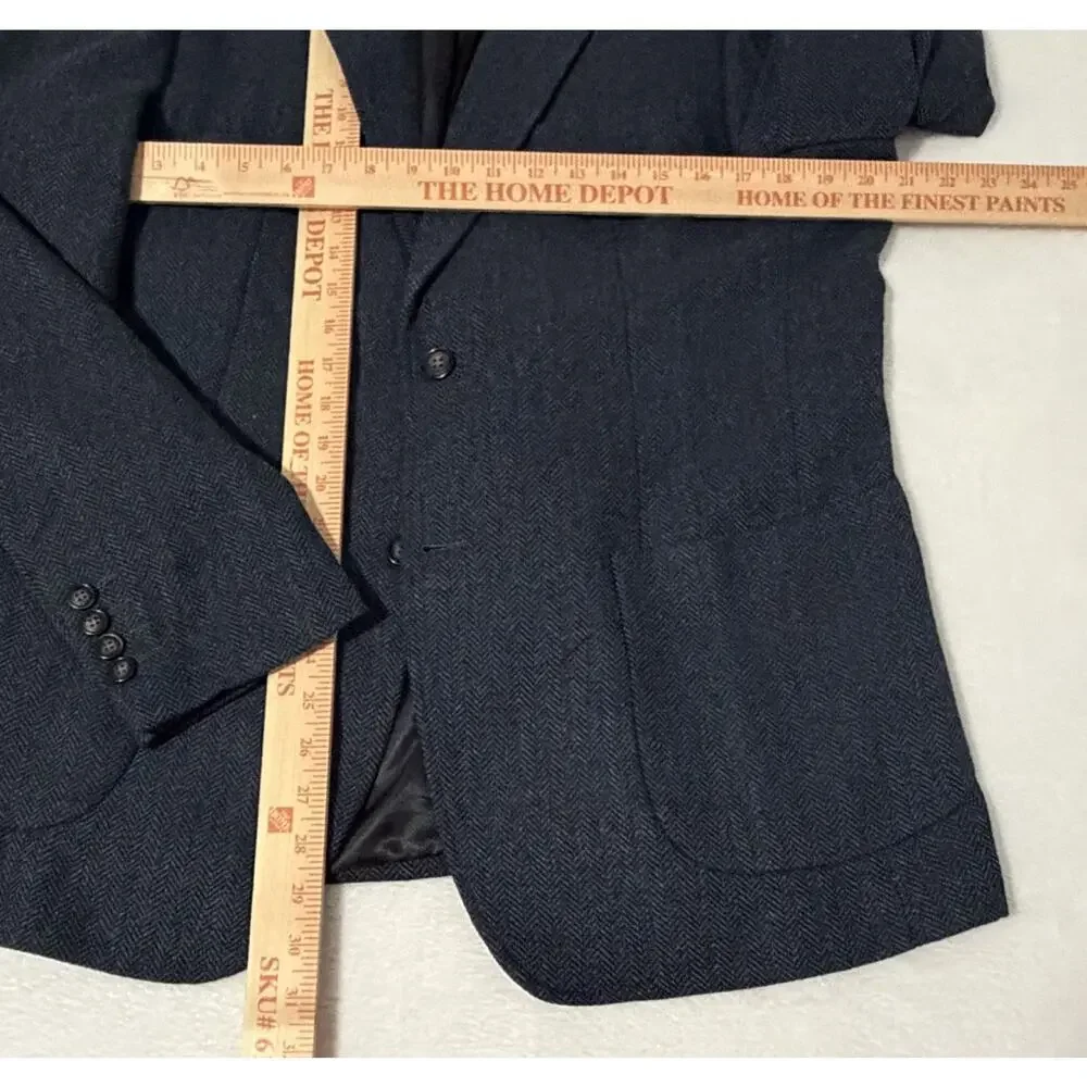 PJ PAUL JONES Mens Herringbone Blazer Vintage Sport Coat Jacket Blue Size Large